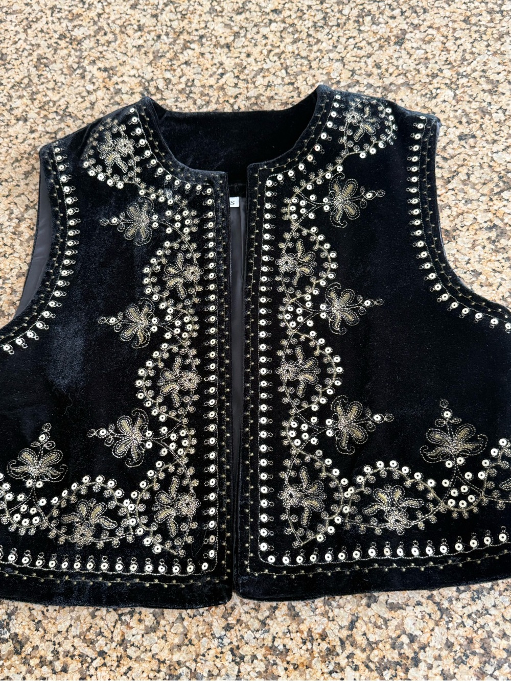 Black Velvet Embellished Vest with Silver Beadwork
